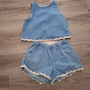 Blue Denim Tank and Shorts Set
